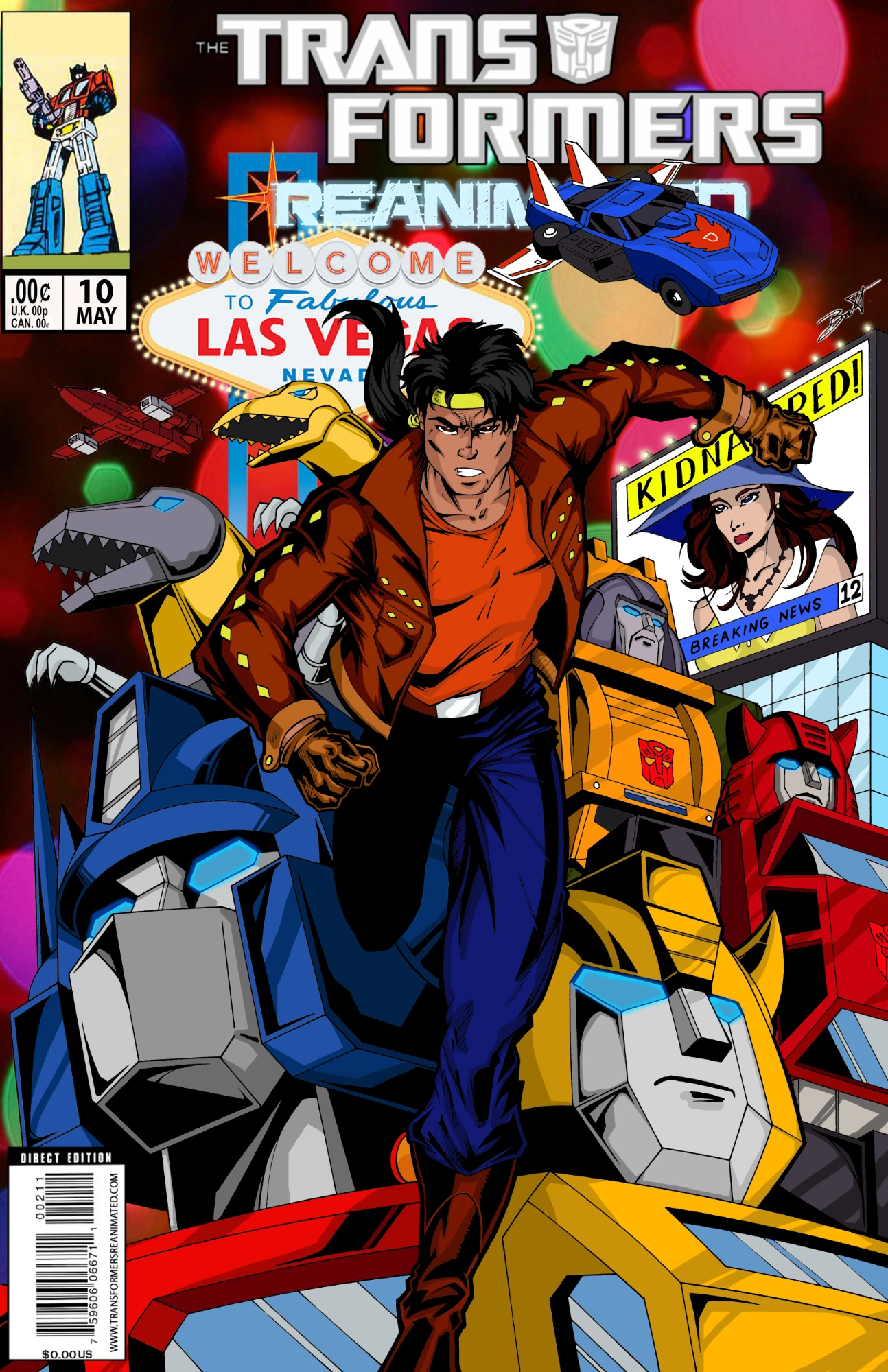 Transformers comic cover depicting the Autobot is Las Vegas
