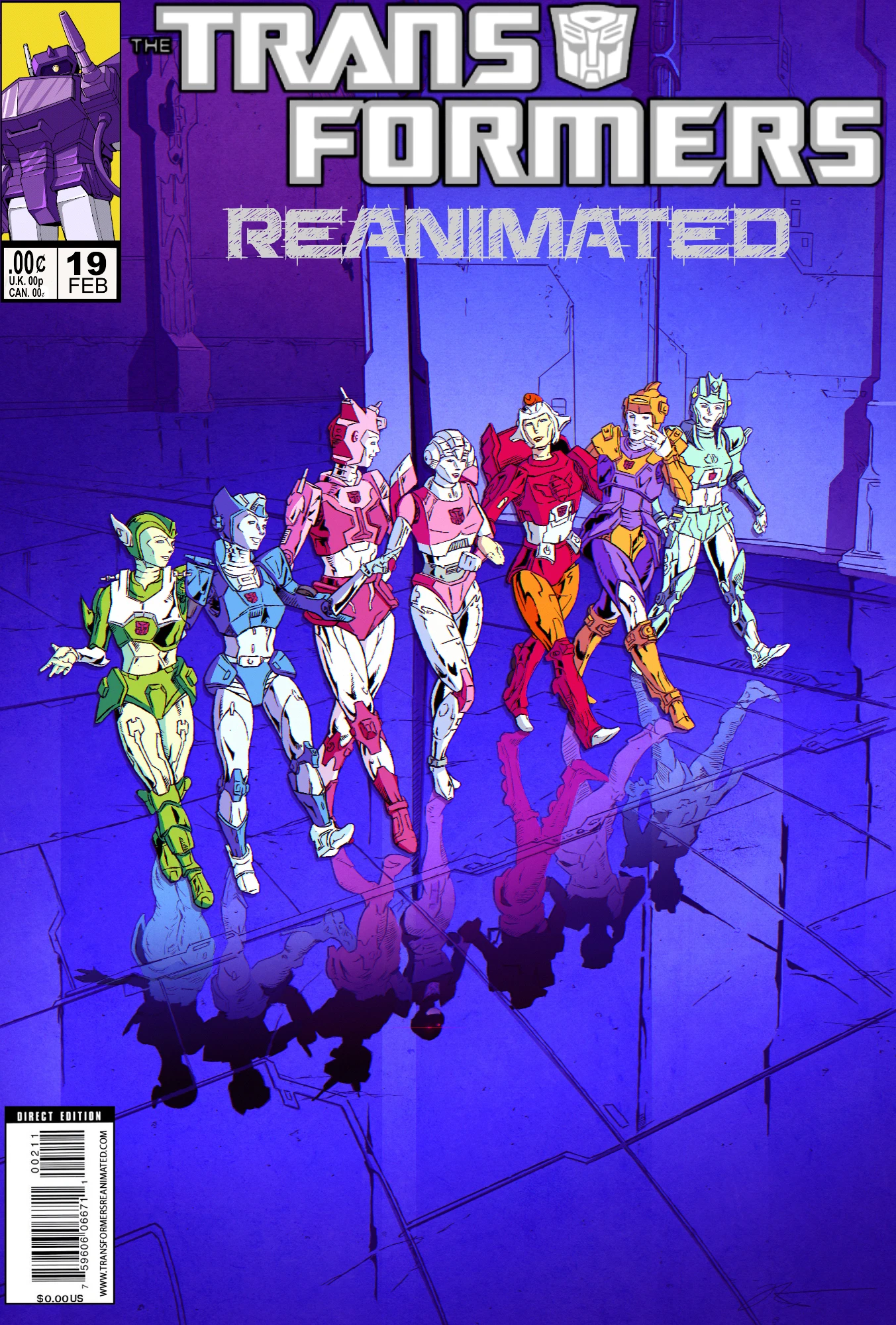 Transformers comic cover with all the lady Autobots walking together