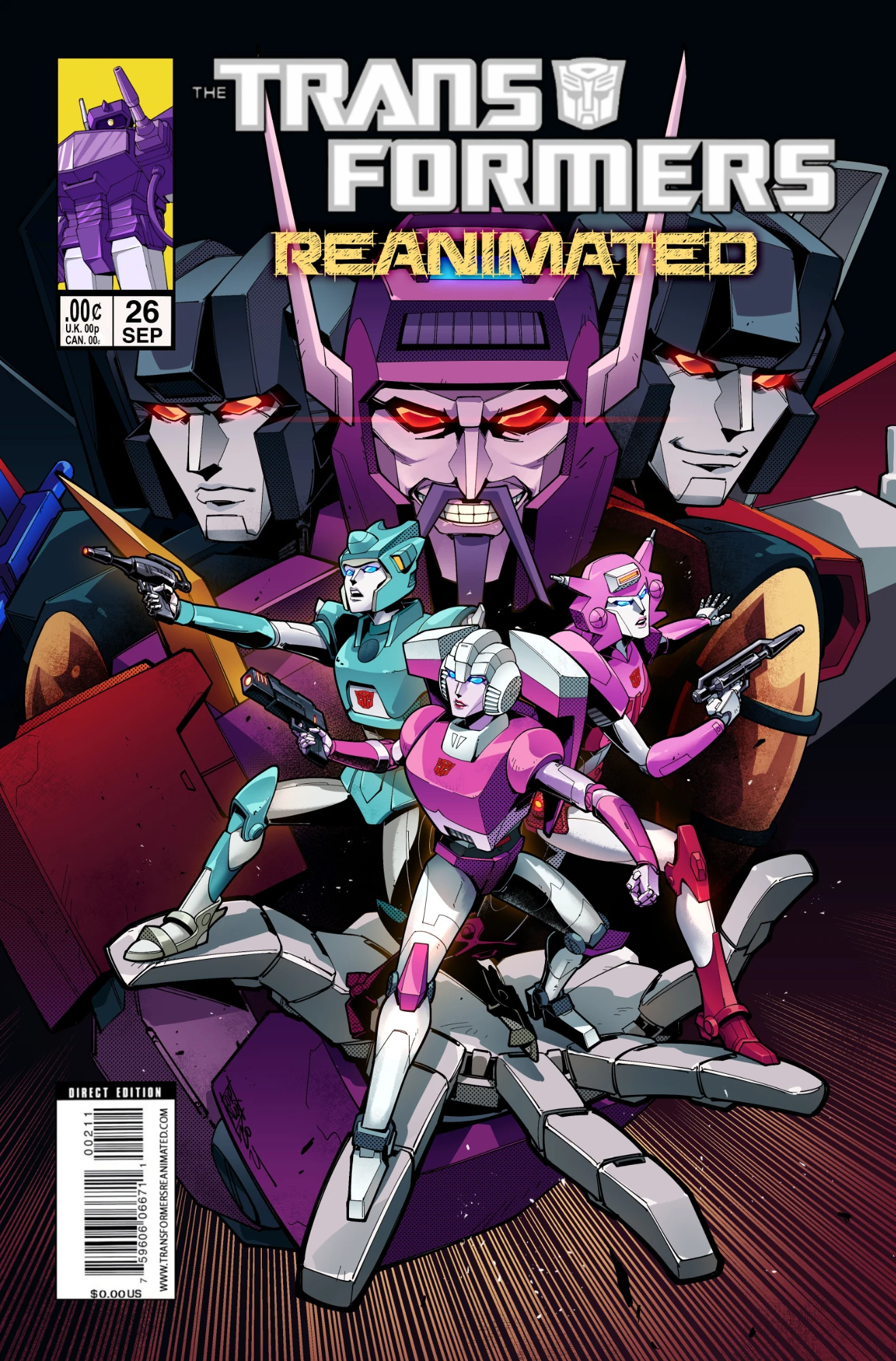 Transformers comic cover with Arcee held in a hand