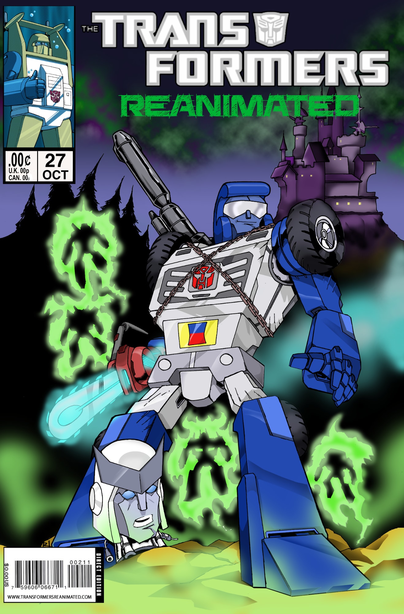 Transformers comic cover with Beachcomber holding a chainsaw