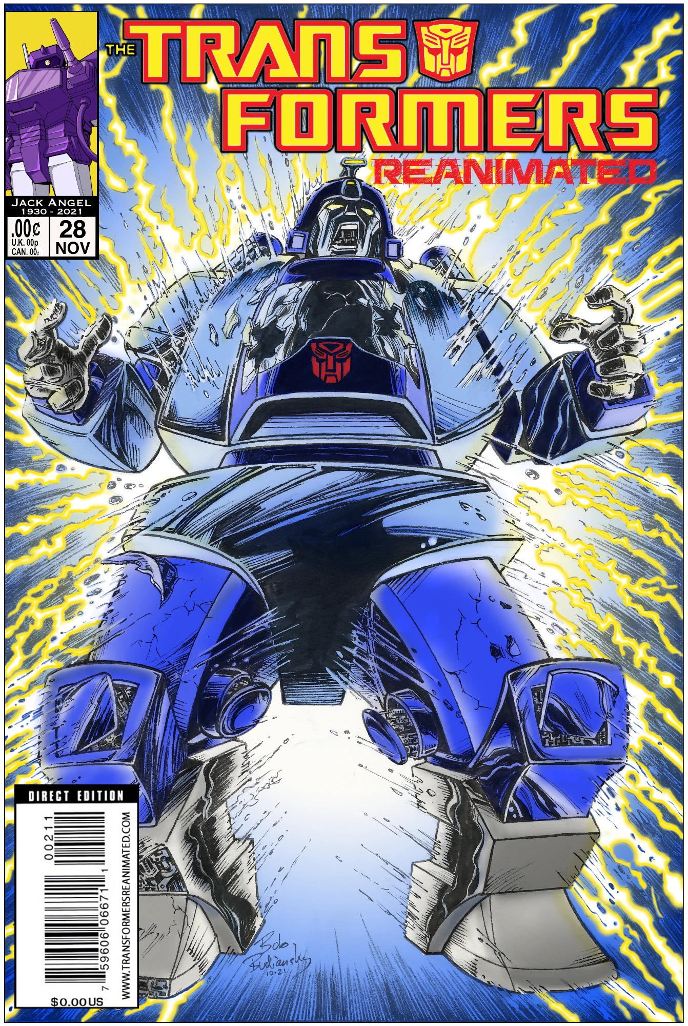 Transformers comic cover with Blur being shocked