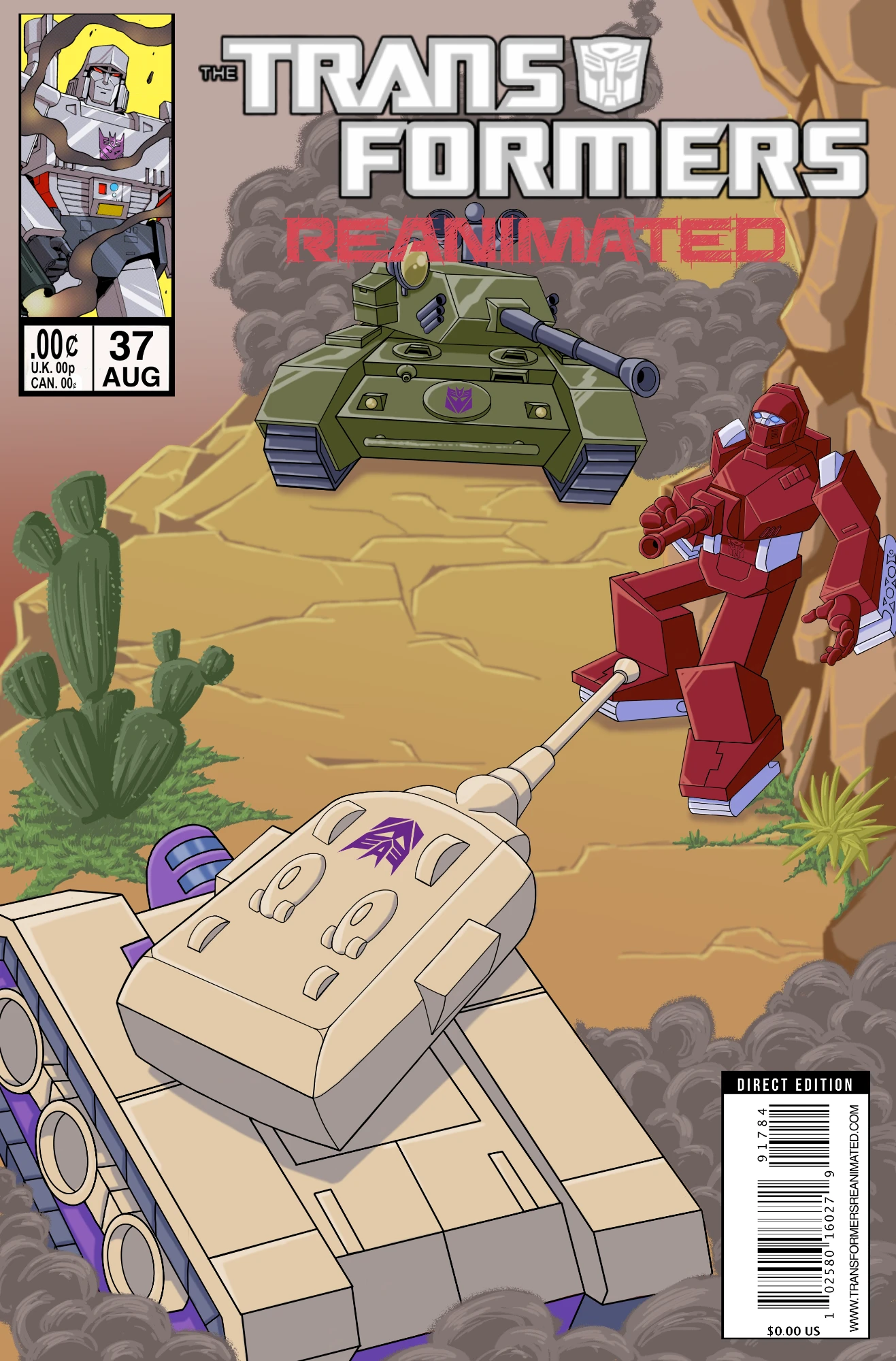 Transformers comic cover with Decepticon tanks ready to shoot Warpath