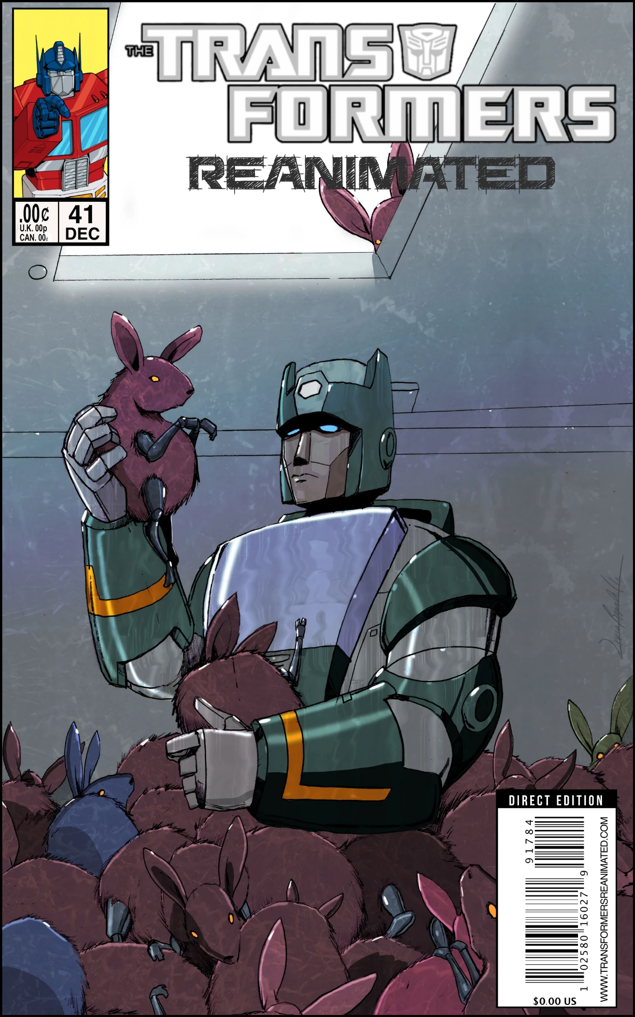 Transformers comic cover with Kup holding a Petrorabbit