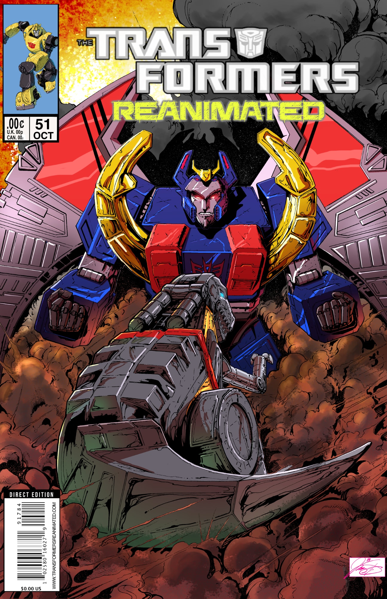 Transformers comic cover with Deathsourus looming over Grimlock