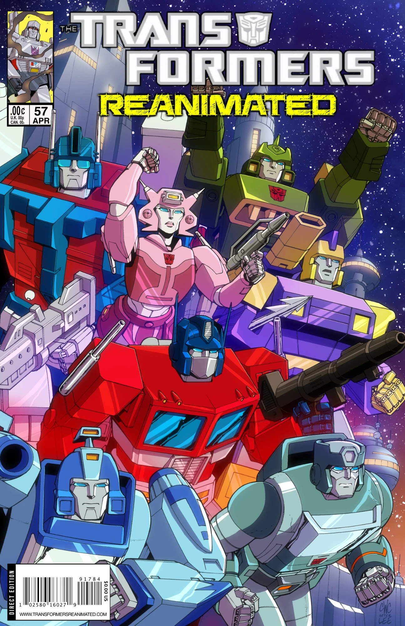 Transformers comic cover with A bunch of Autobots looking awesome