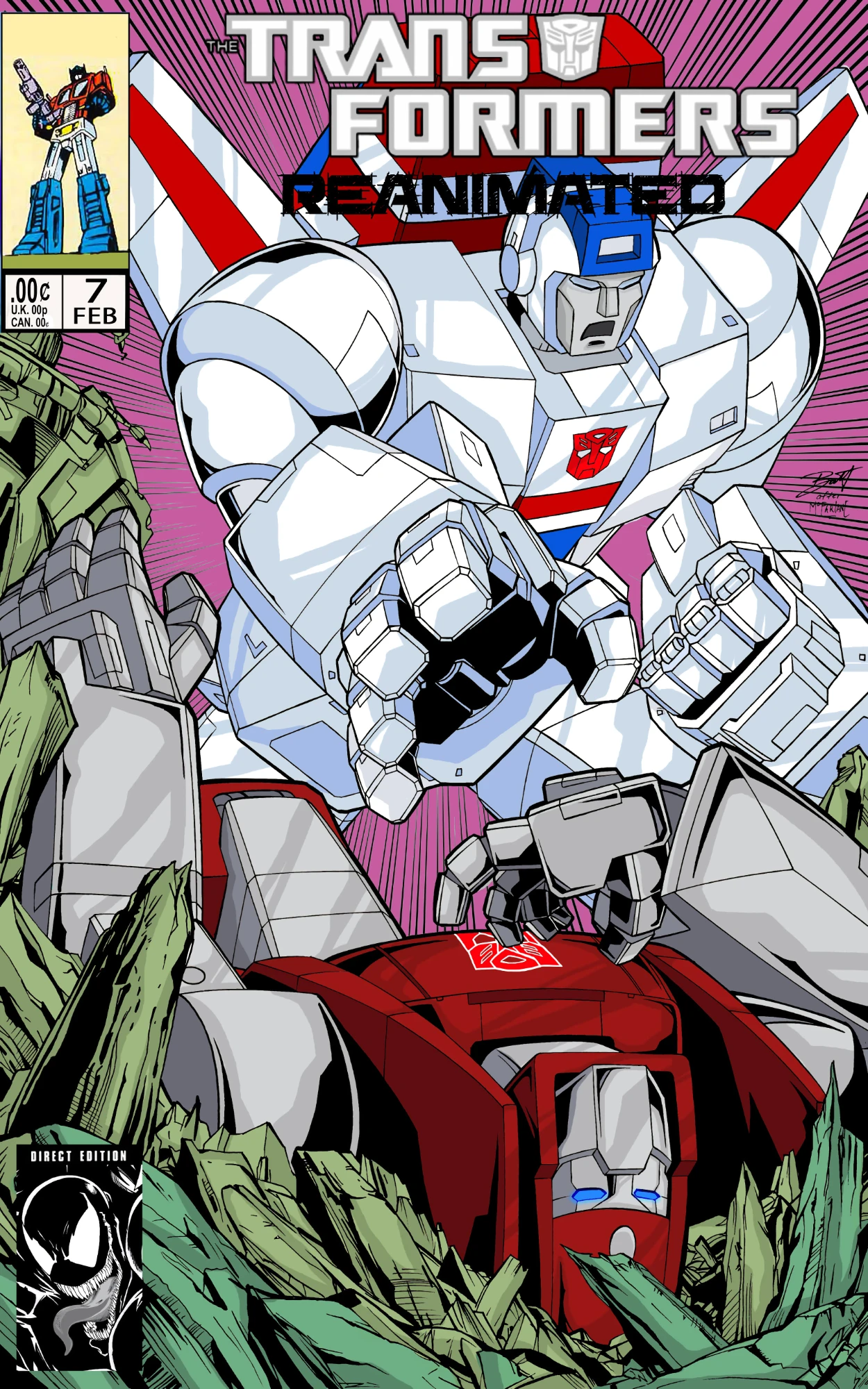 Transformers comic cover with Skyfire leaning over Powerglide