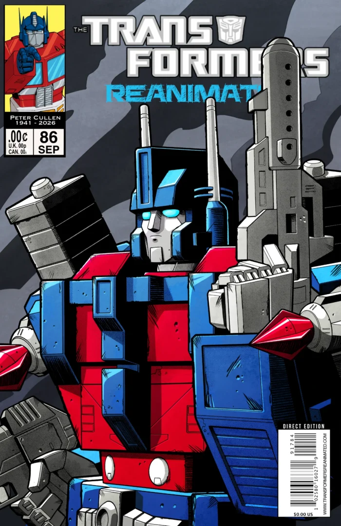 The Transformers Reanimated issue 85 cover features Ultra Magnus occupying most of the cover holding up his riffle